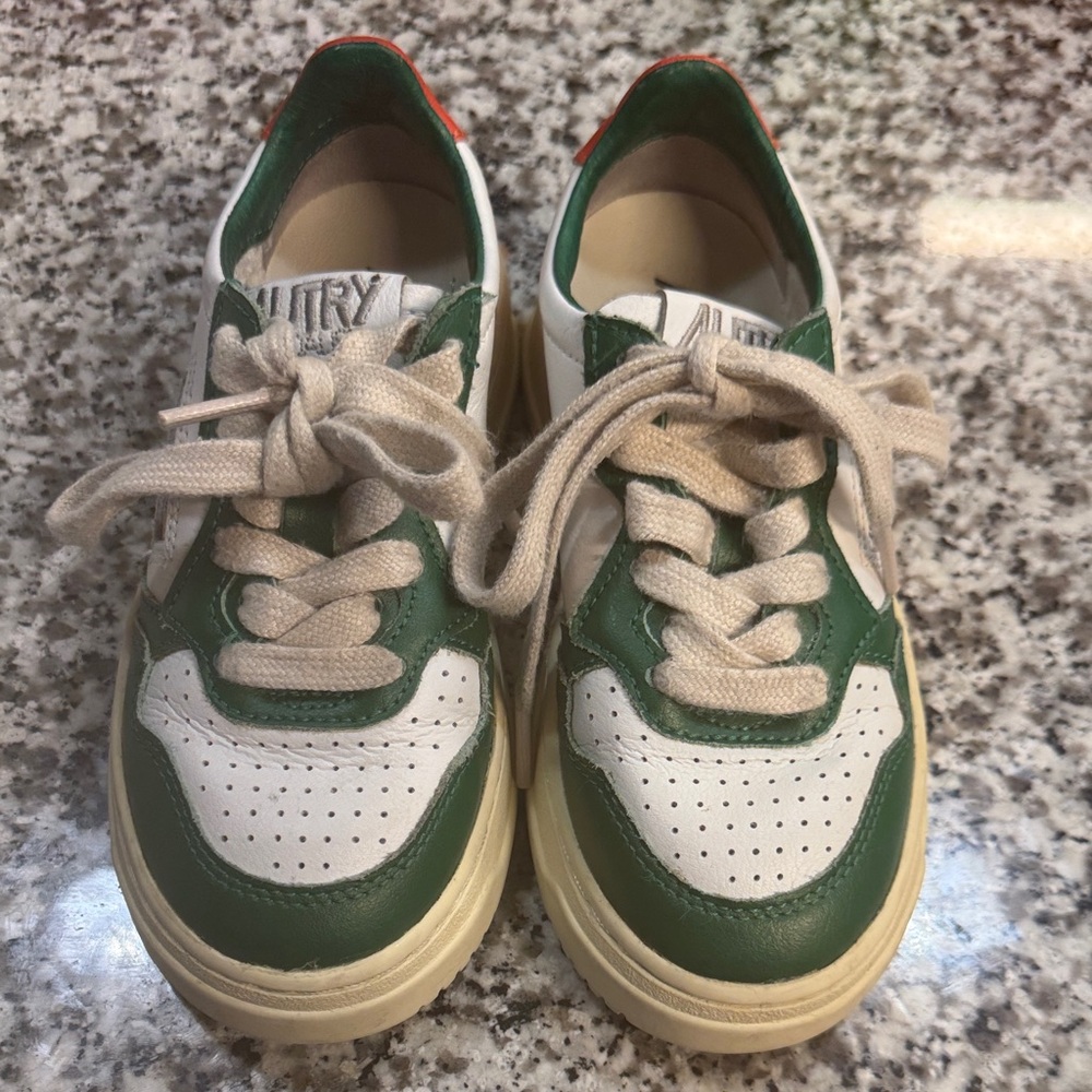 Autry Green & White Kids Leather Sneakers